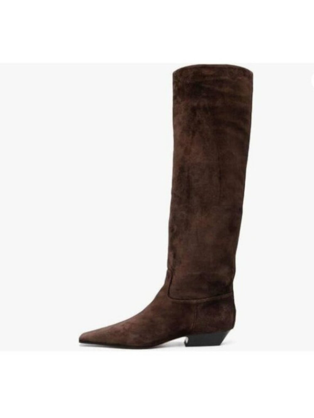 Dark Brown Square Toe Knee High Boot Wide Calf Low Chunky Heels Long Boot